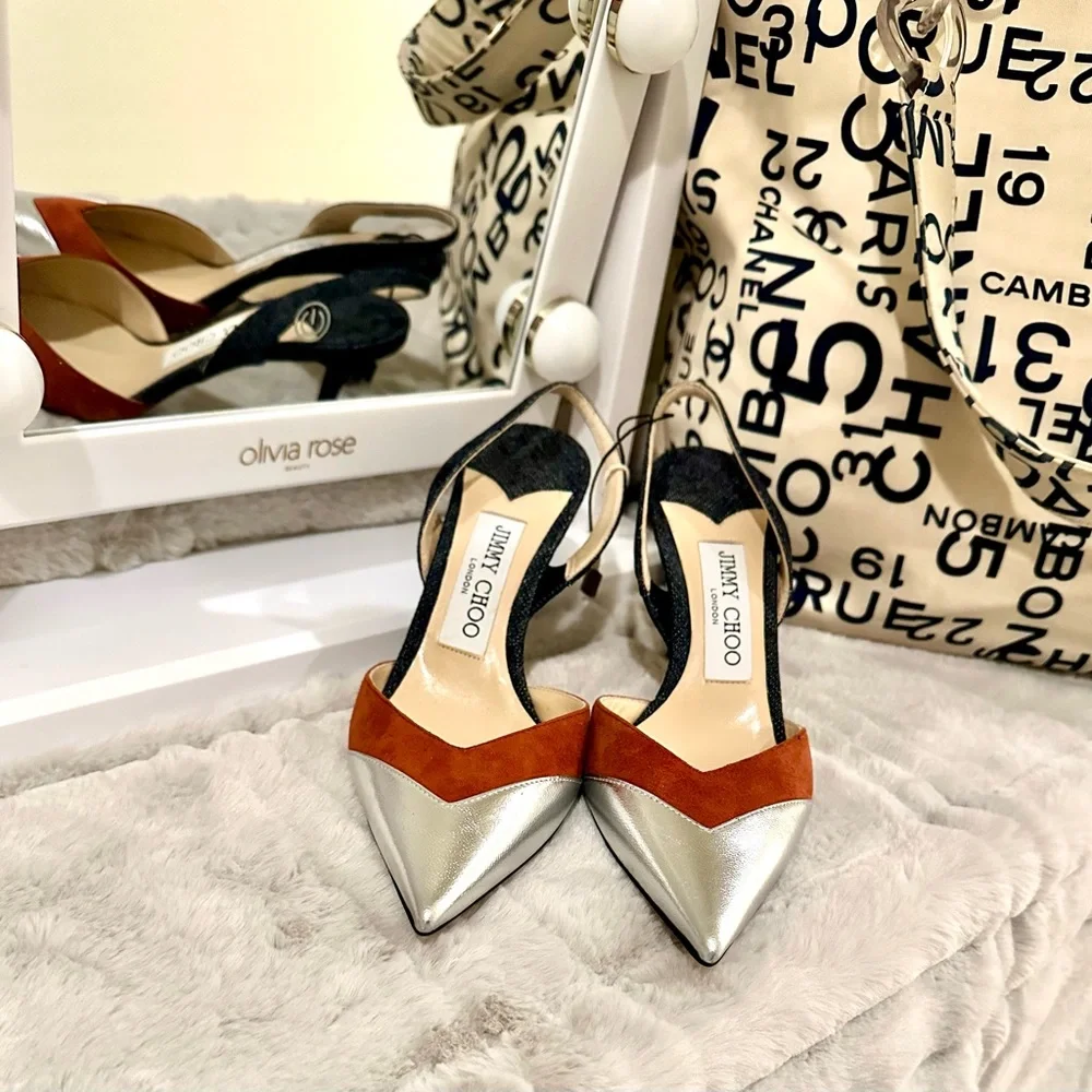 Jimmy Choo Silver, brown, and denim heels - Picture 1 of 4